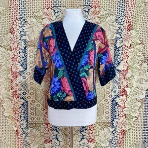 Vintage Suttles & Seawinds Blouse Vicki Lynn Bardon Floral Patchwork 80s 90s